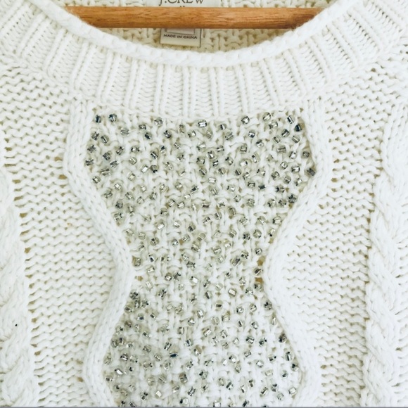 Woman’s J Crew White Beaded Pull-Over Sweater Size Medium - Picture 8 of 9
